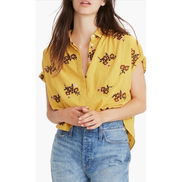 Madewell Tops - Madewell Blouse Top‎ Embroidered Hilltop Button Down S/S Floral Shirt XXS